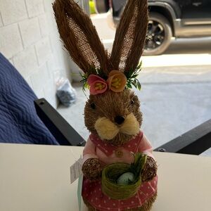 Charming Brown Bunny Figurine with Pink Dress